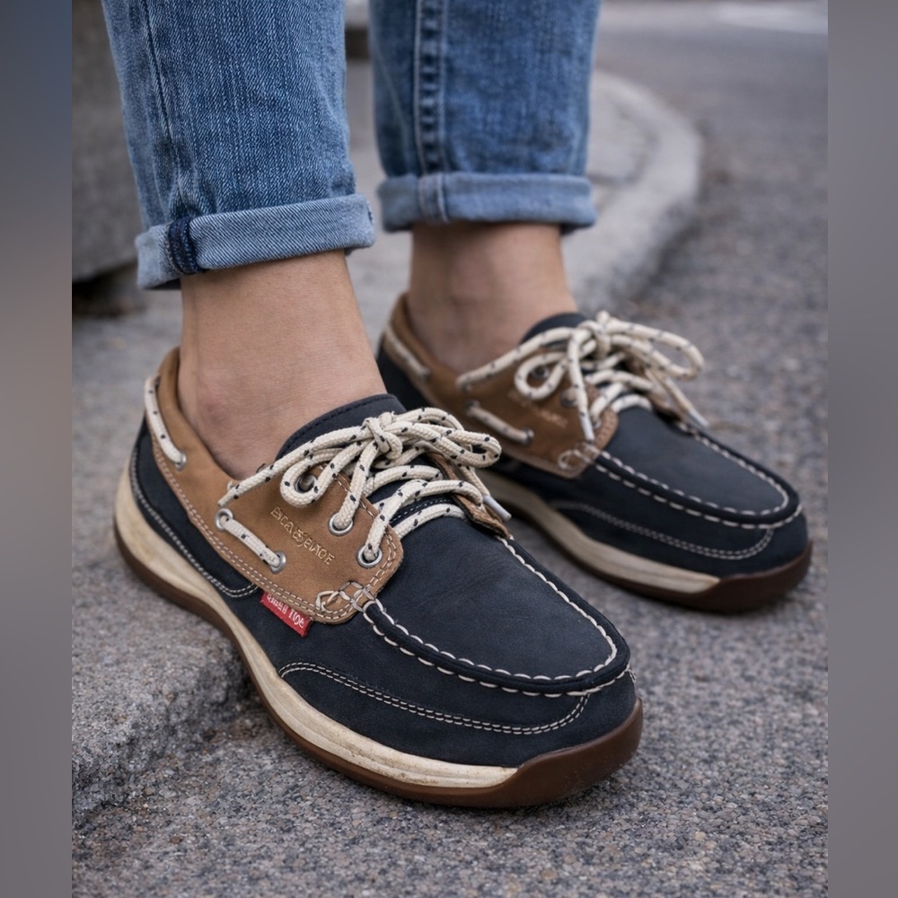 Women’s Rockport Works Steel Toe Boat Shoes Leather Work Size 7.5W
